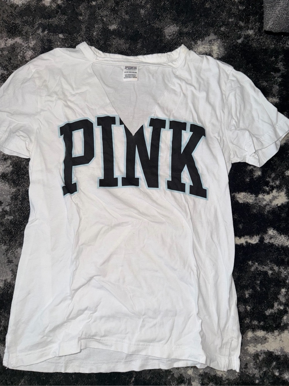 Victoria’s Secret PINK White Varsity V-Neck Tee – Size XS